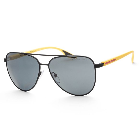 Sale! Prada Black Rubber Yellow Arm Men Sunglasses - Picture 1 of 2